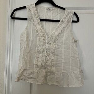 Eyeshadow Cream Lace Button-Front Blouse